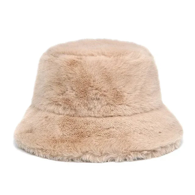 Cozy Faux Fur Bucket Hat - Khaki