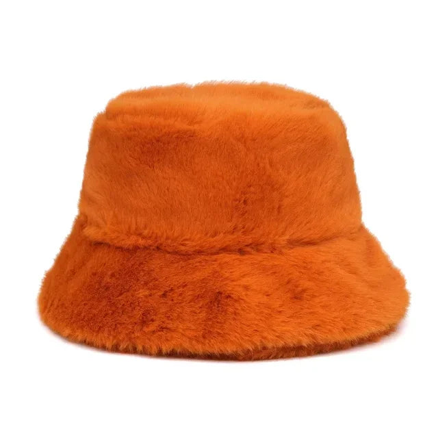 Cozy Faux Fur Bucket Hat - Orange