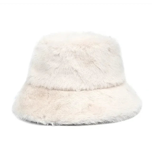 Cozy Faux Fur Bucket Hat - White