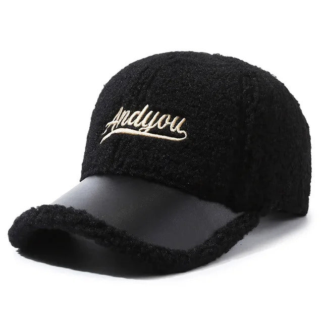 Cozy Fleece Embroidered Baseball Cap - Black 