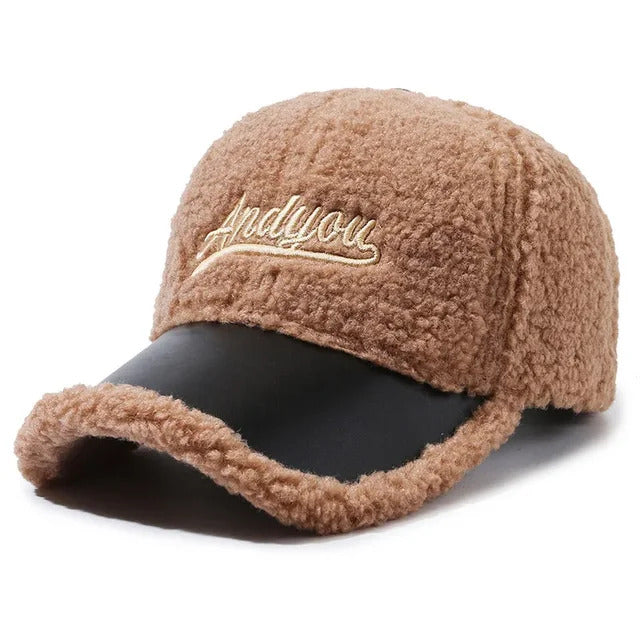 Cozy Fleece Embroidered Baseball Cap - Dark Beige