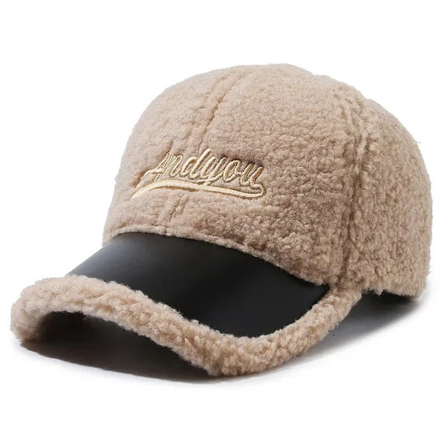 Cozy Fleece Embroidered Baseball Cap - Light Beige 