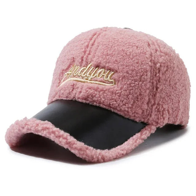 Cozy Fleece Embroidered Baseball Cap - Pink 