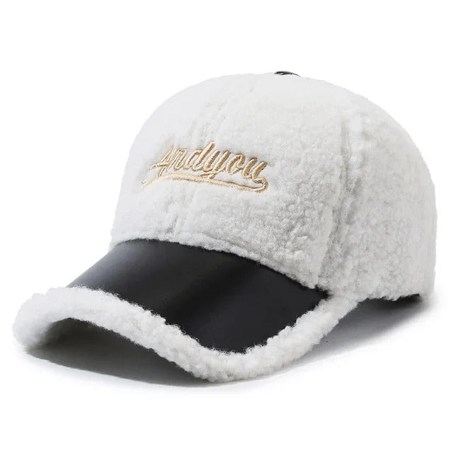 Cozy Fleece Embroidered Baseball Cap - White  