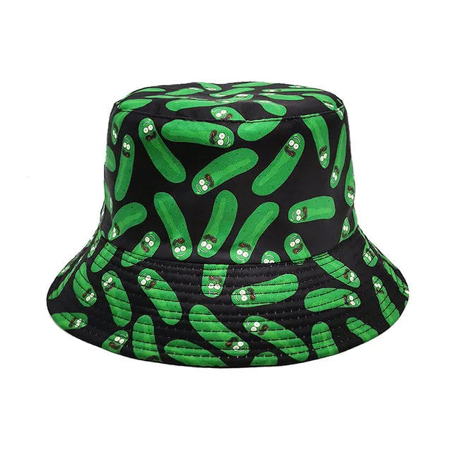 Cucumber Print Bucket Hats - Black