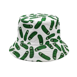 Cucumber Print Bucket Hats - White