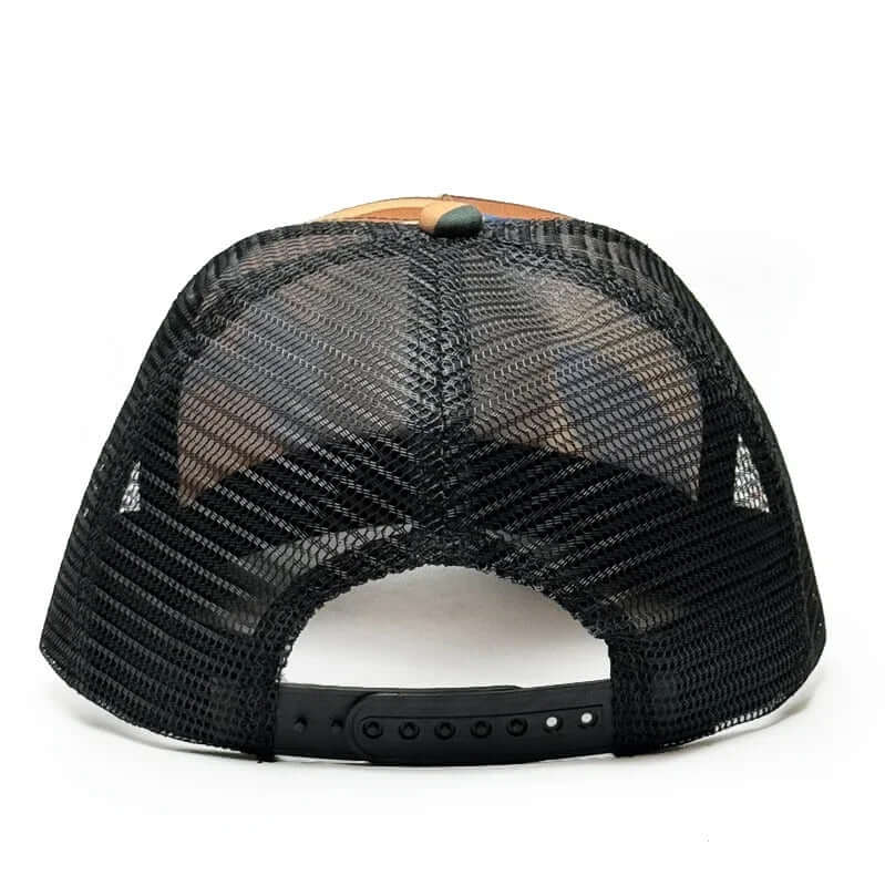 Designer trucker hat with patch back view