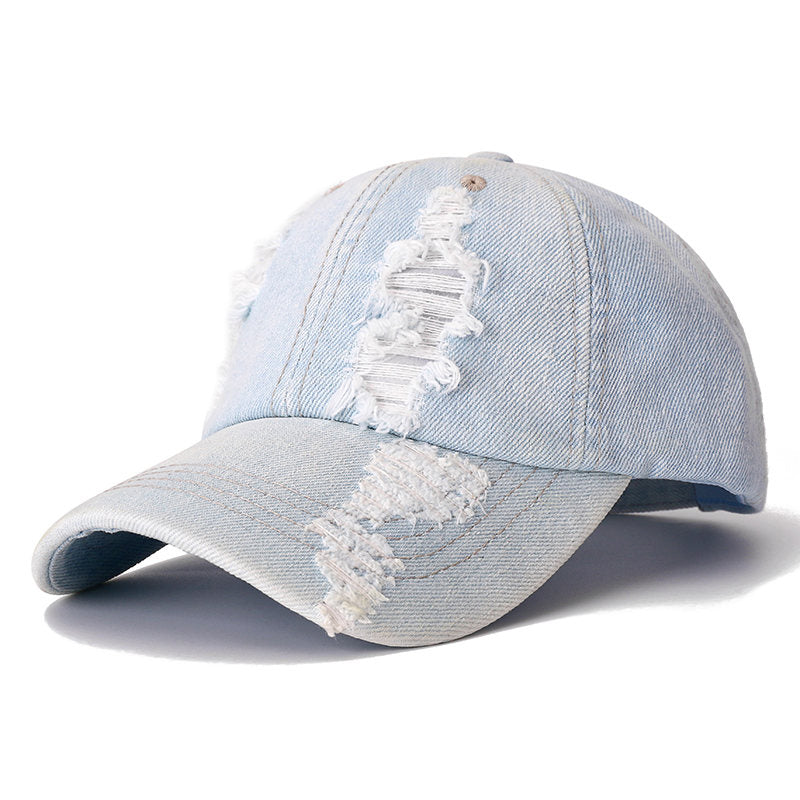 Distressed Denim Baseball Cap - Light Blue 