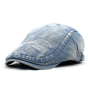 Distressed Denim Newsboy Cap - Sky Blue 