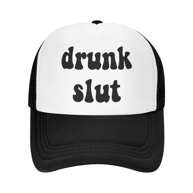 Drunk Slut Funny Trucker Hat - Black and White 