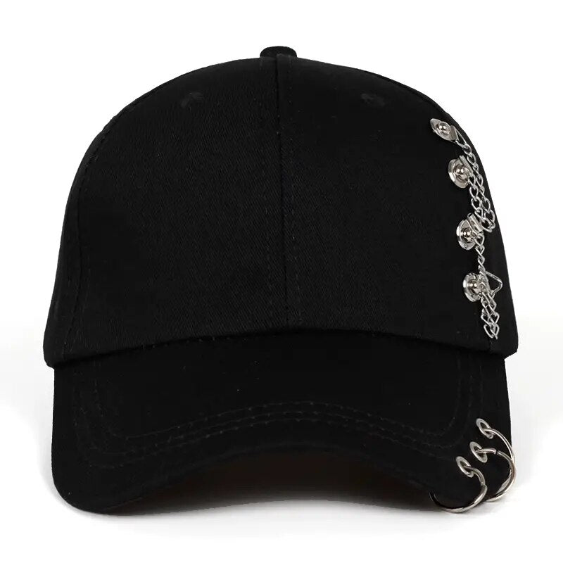 Edgy Baseball Cap with Metal Ring Accents – Front