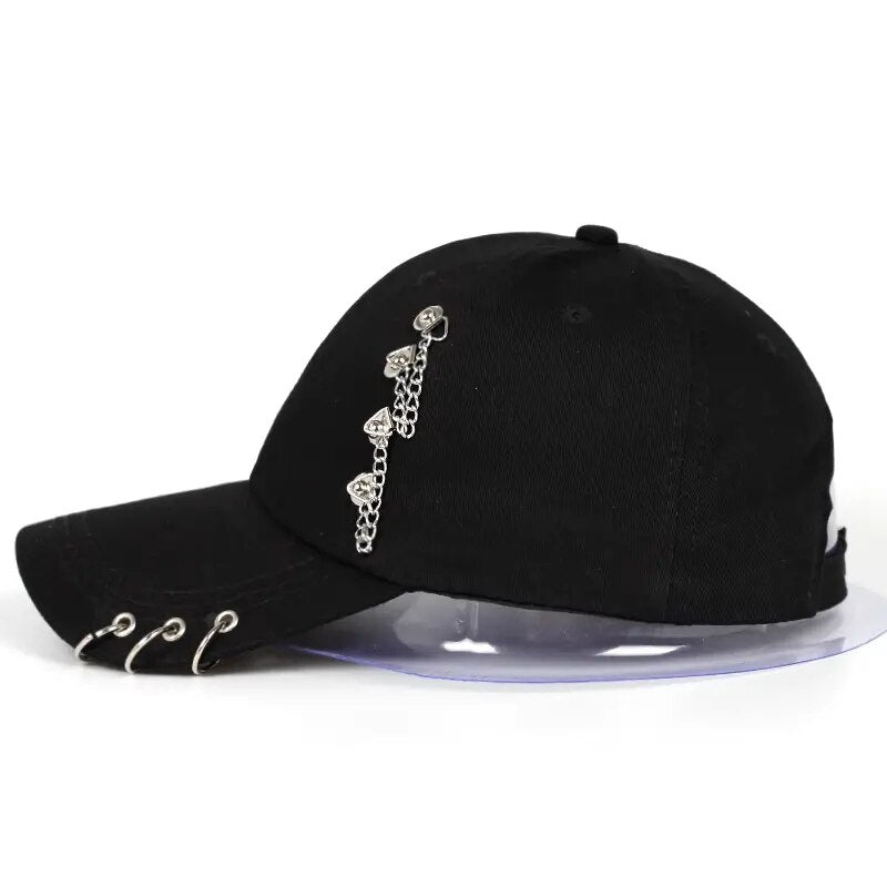 Edgy Baseball Cap with Metal Ring Accents – Side