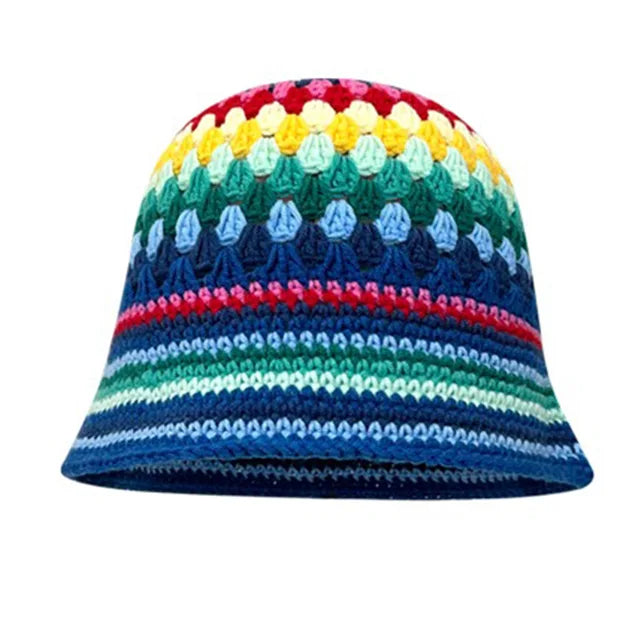 Elegant Rainbow Striped Crochet Bucket Hat - Rainbow 1