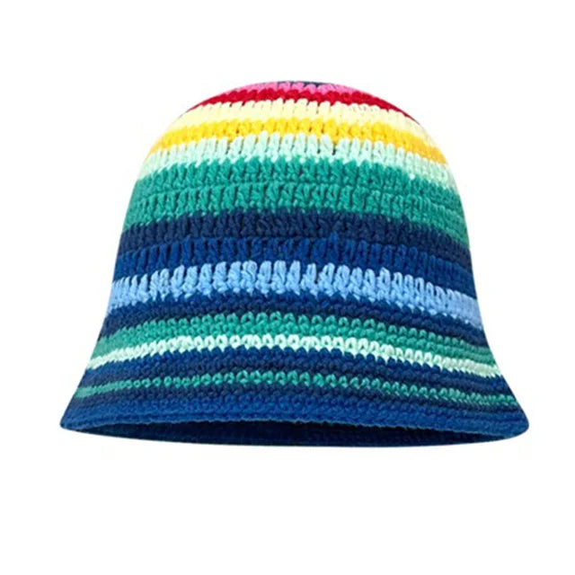 Elegant Rainbow Striped Crochet Bucket Hat - Rainbow 2