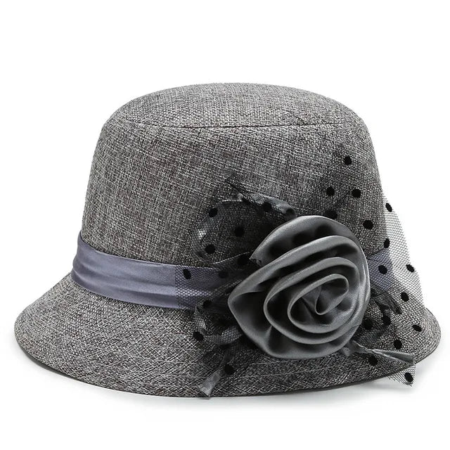 Elegant Rose Embellishment Cloche Hat - Gray