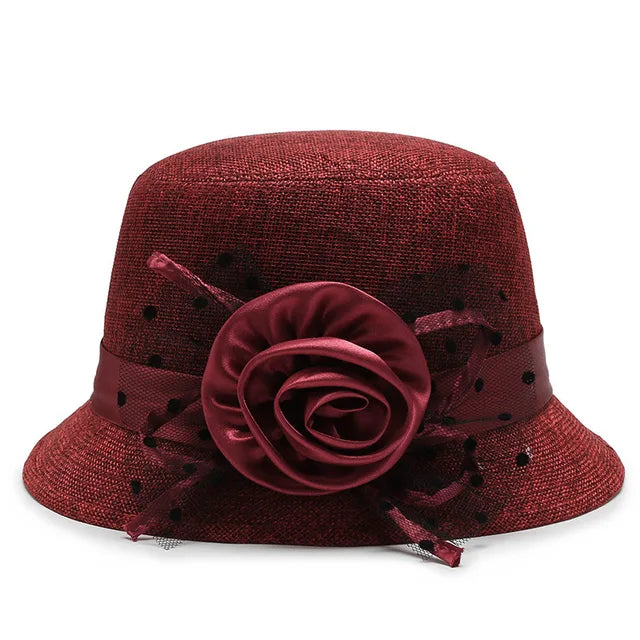 Elegant Rose Embellishment Cloche Hat - Red