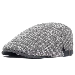 Elegant Tweed Flat Cap - Gray