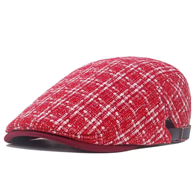 Elegant Tweed Flat Cap - Red