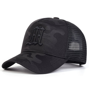 Embroidered Camo Trucker Hat - Black 