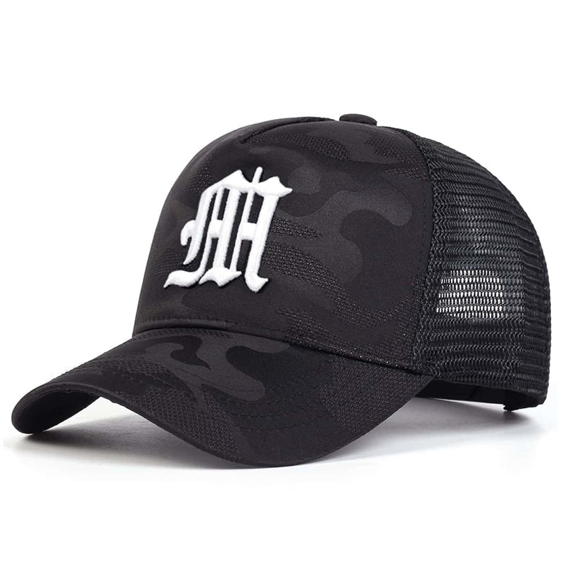 Embroidered Camo Trucker Hat - White 