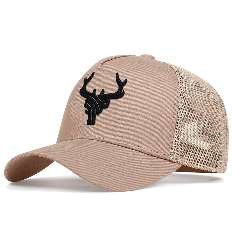 Embroidered Deer Logo Trucker Hat  - Beige 