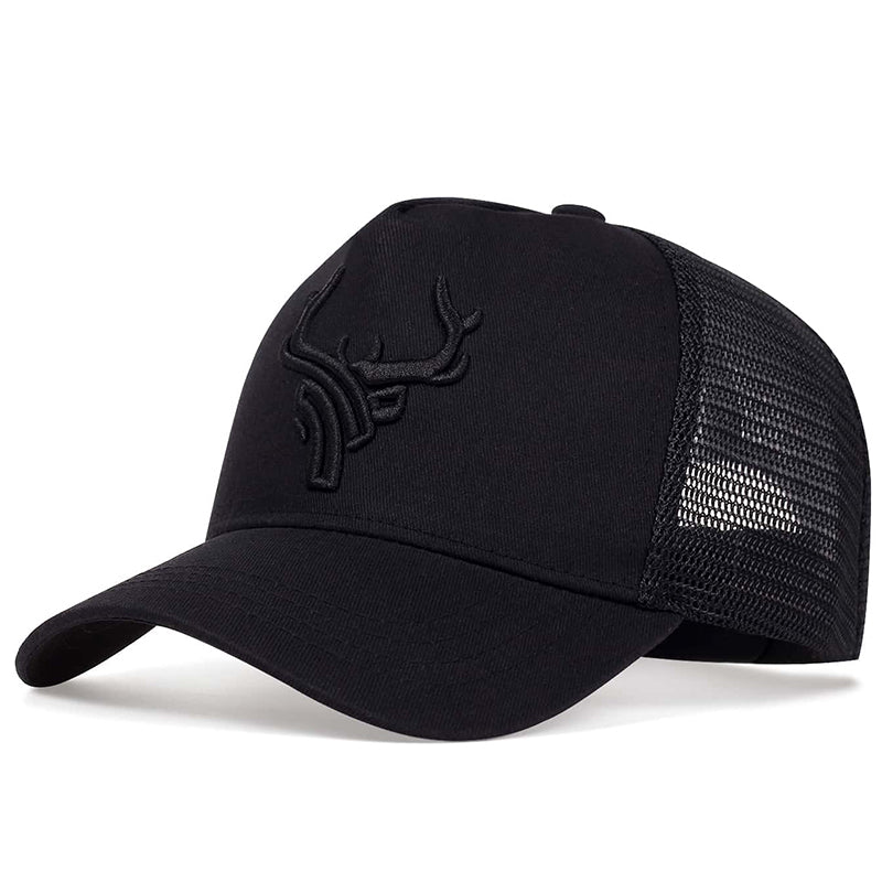 Embroidered Deer Logo Trucker Hat  - Black 