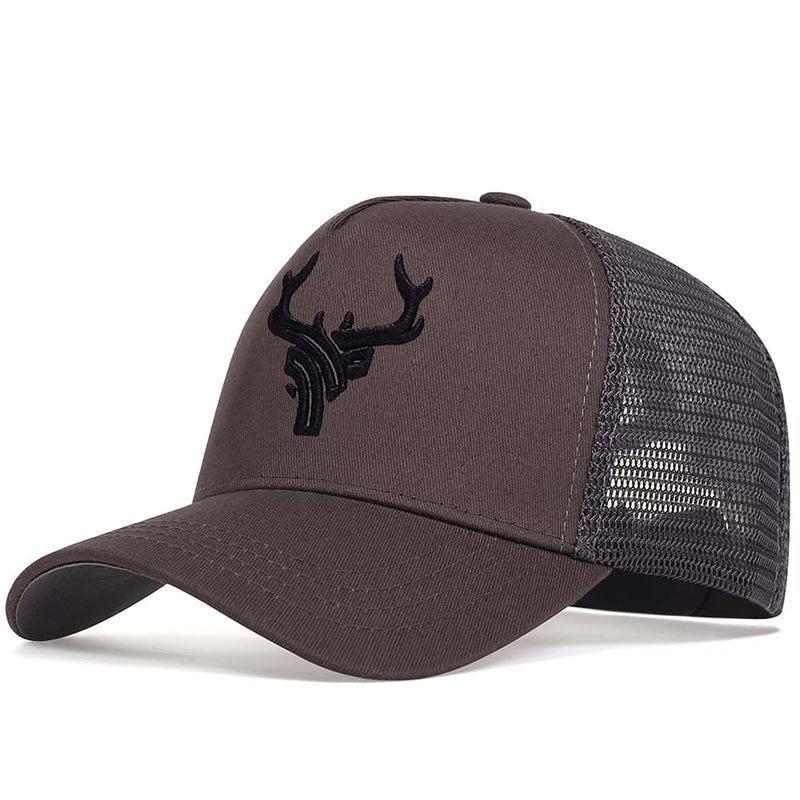 Embroidered Deer Logo Trucker Hat  - Brown 