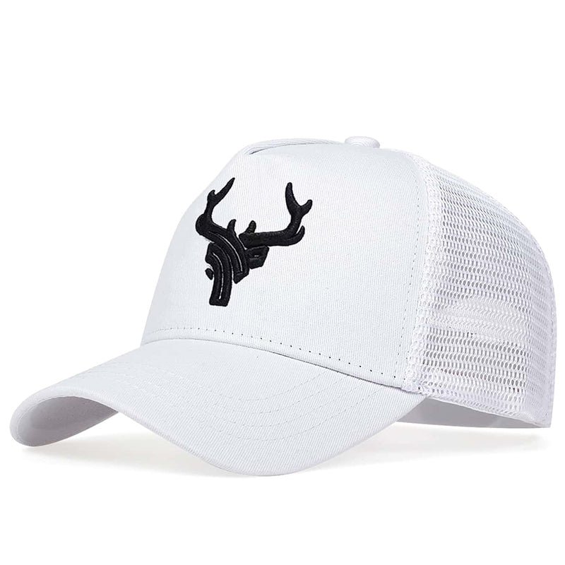 Embroidered Deer Logo Trucker Hat  - White 