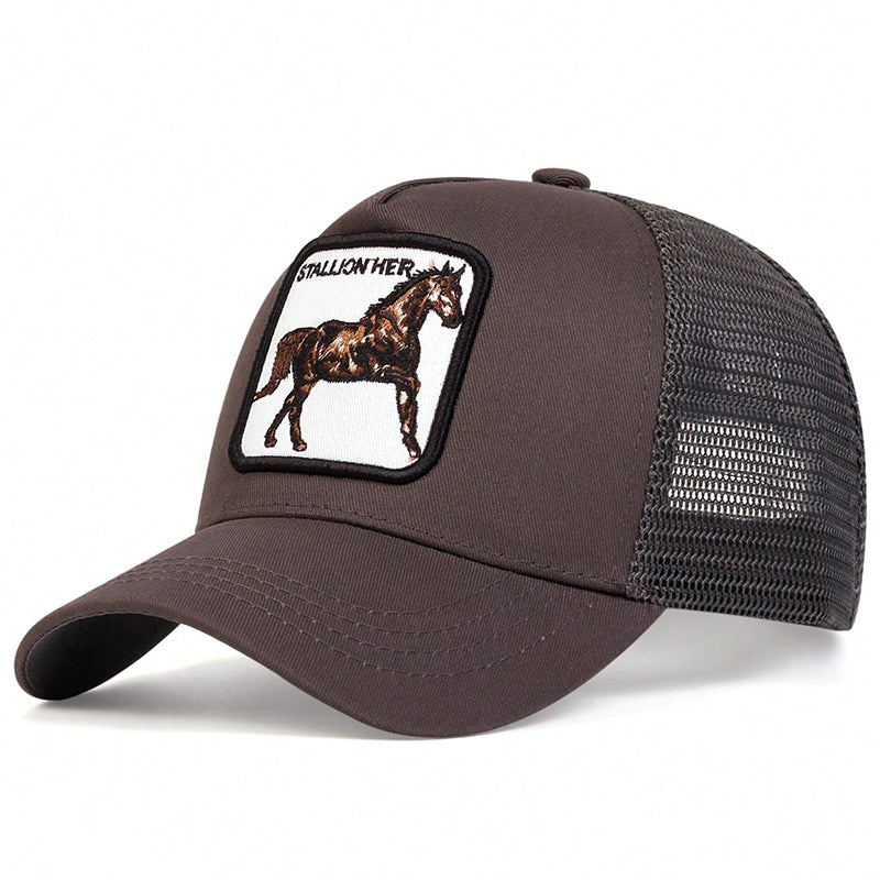 Embroidered Horse Patch Trucker Hat - Brown