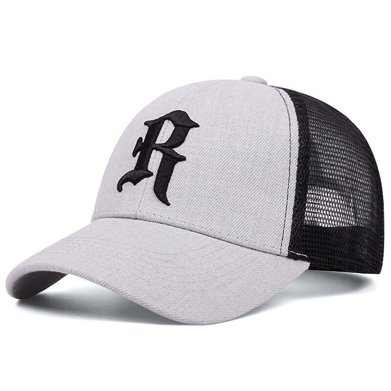 Embroidered Letter R Trucker Hat - Gray