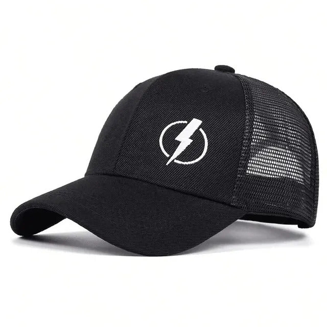 Embroidered Lightning Bolt Trucker Hat - Black 