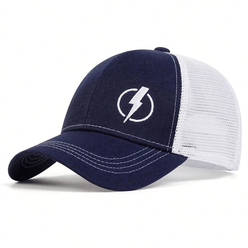 Embroidered Lightning Bolt Trucker Hat - Navy 