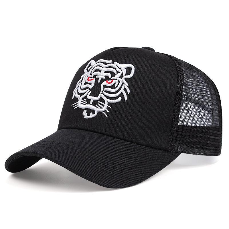 Embroidered Tiger Trucker Hat - Black