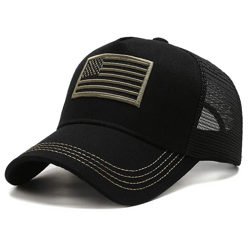 Embroidered USA Flag Trucker Hat - Black