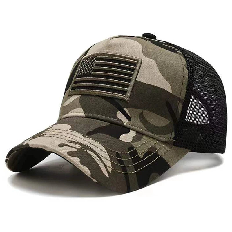 Embroidered USA Flag Trucker Hat - Camouflage