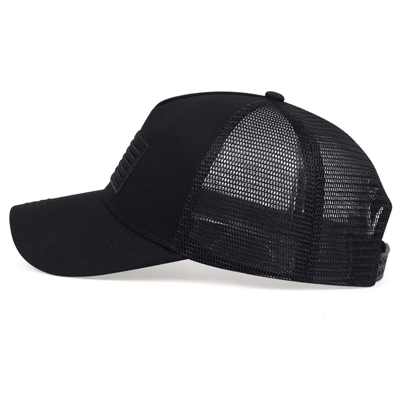 Embroidered USA Flag Trucker Hat - Side