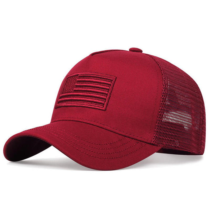 Embroidered USA Flag Trucker Hat - Wine Red