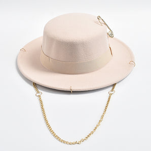 Fedora Hat With Golden Grace Chain - Beige 