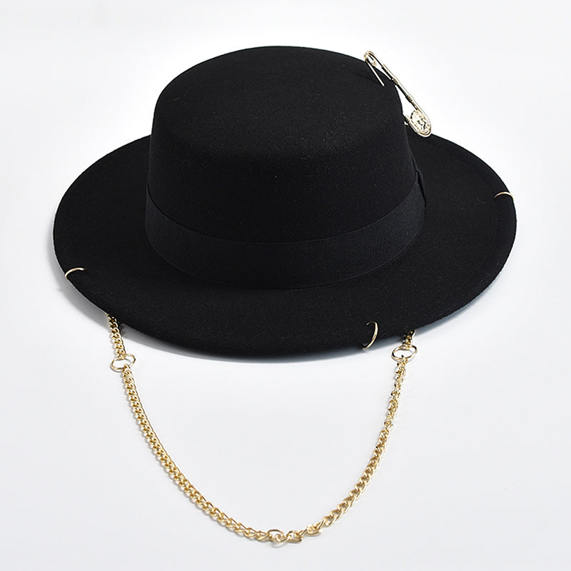 Fedora Hat With Golden Grace Chain - Black 