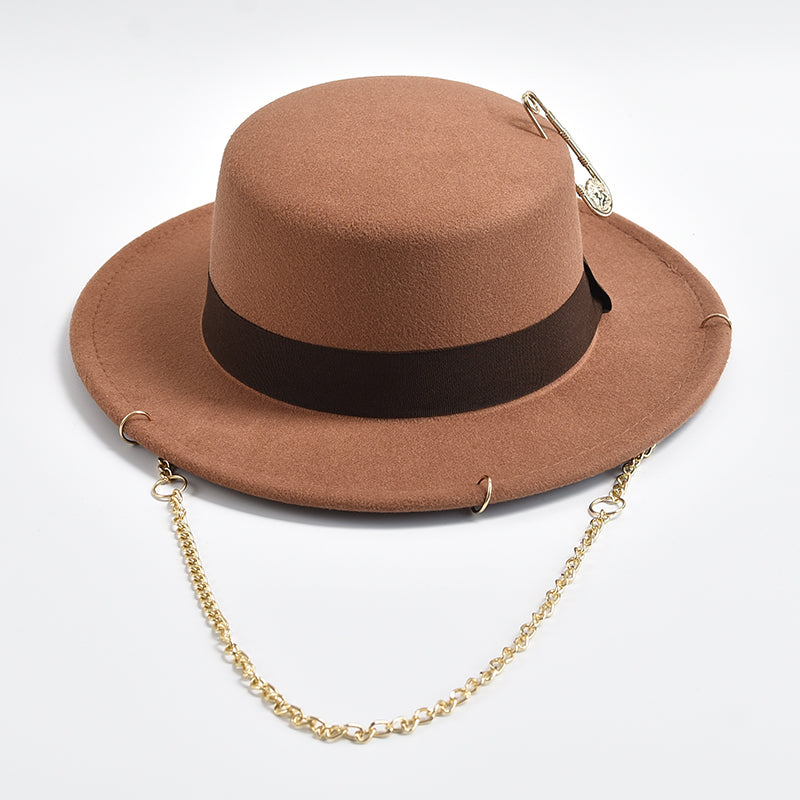 Fedora Hat With Golden Grace Chain - Light Brown