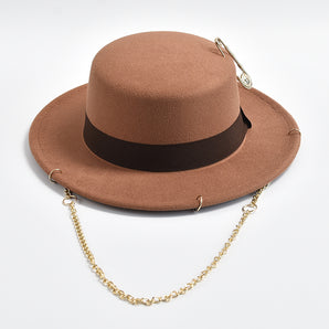 Fedora Hat With Golden Grace Chain - Light Brown