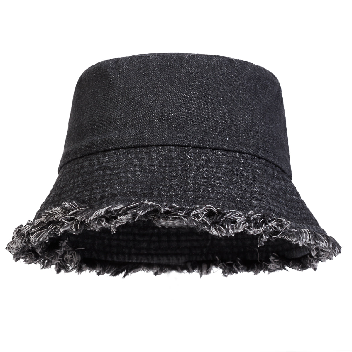 FrayBound Distressed Denim Bucket Hat - Black