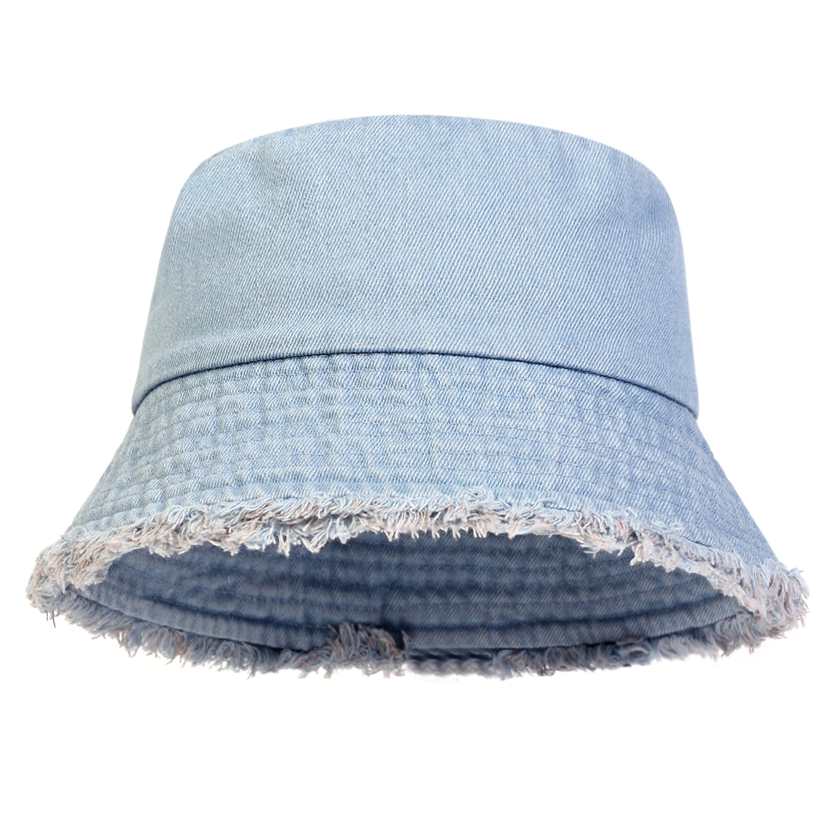 FrayBound Distressed Denim Bucket Hat - Sky Blue