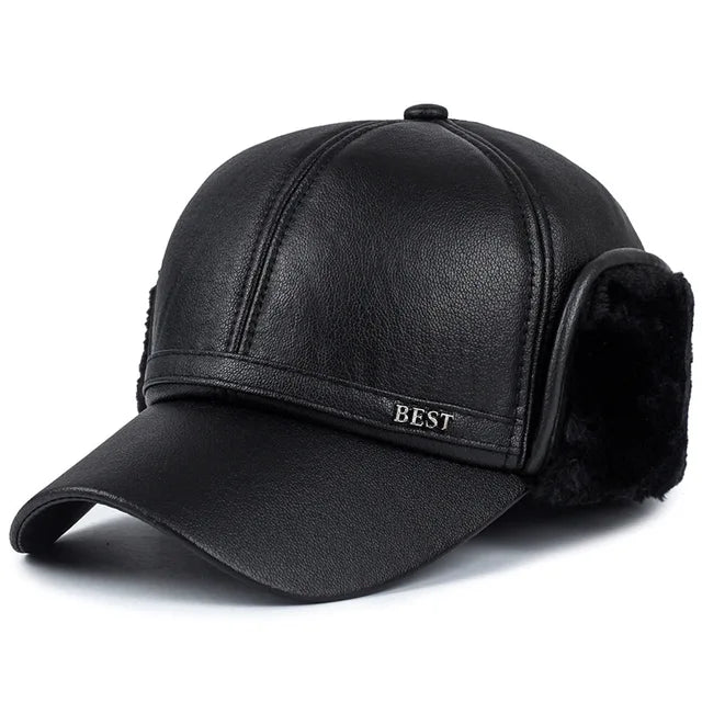 FrostGuard Leather Cap - Black