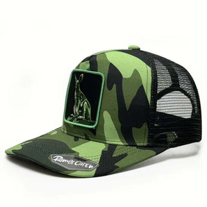 Green Kangaroo Patch Camo Trucker hat