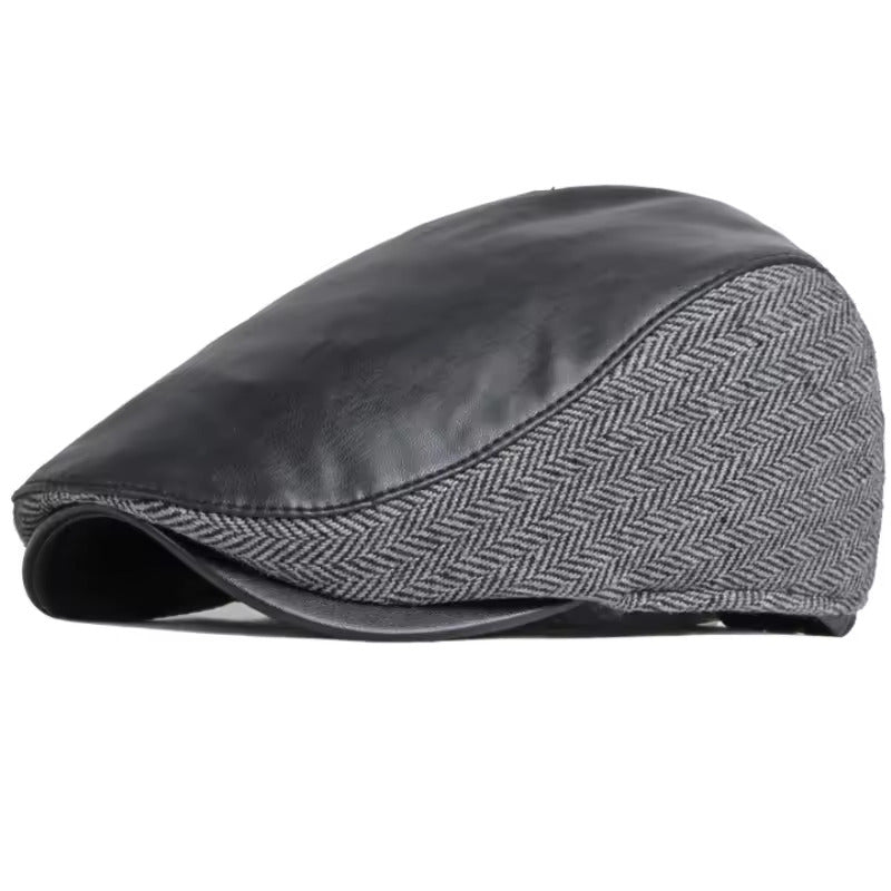 Luxe Leather & Tweed Flat Cap - Fushia