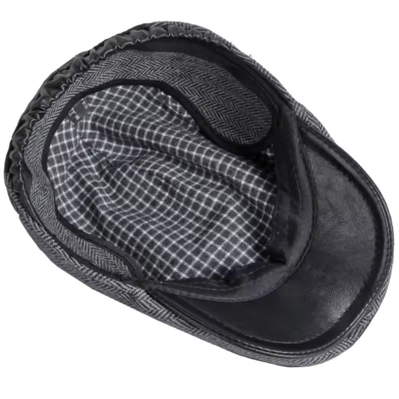 Luxe Leather & Tweed Flat Cap - Fushia