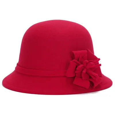 Classic Cloche Hat with Flower Knot - Fushia