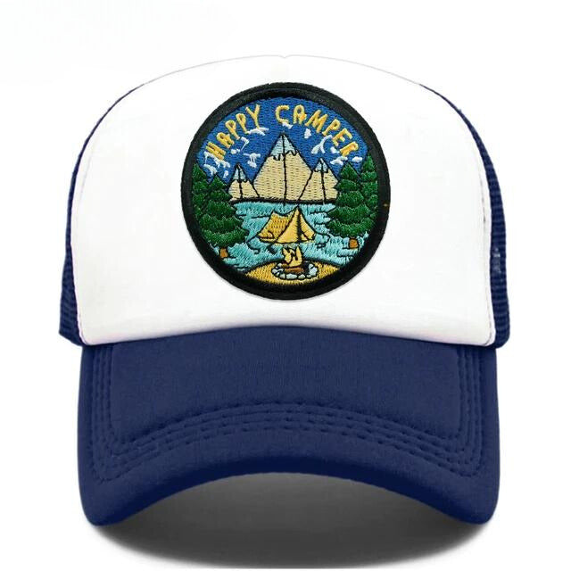 Happy Camper Mesh Trucker Hat - Navy