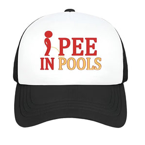I Pee In Pools Funny Trucker Hat - Black & White